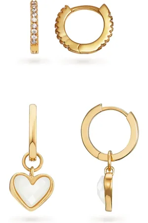 Abbott Lyon White Quartz Heart Huggie Earrings Set (Gold)