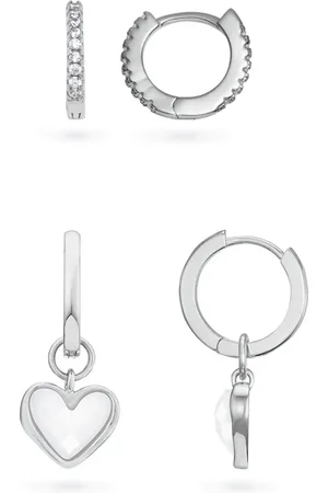 Abbott Lyon White Quartz Heart Huggie Earrings Set (Silver)