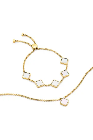 Abbott Lyon Pearl Clover Necklace & Bracelet Set (Gold)