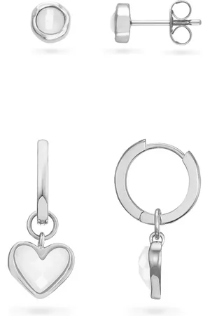 Abbott Lyon White Quartz Heart & Stud Earrings Set (Silver)