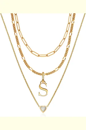 Abbott Lyon Mini Heart Birthstone & Initial Layered Set (Gold)