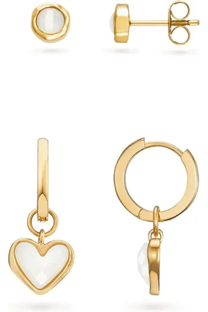 Abbott Lyon White Quartz Heart & Stud Earrings Set (Gold)