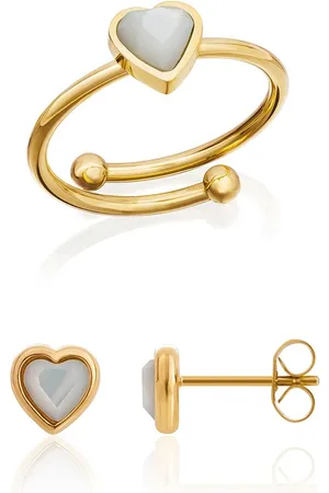 Abbott Lyon Mini Heart Birthstone Ring & Earring Set (Gold)