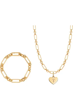 Abbott Lyon Heart Figaro Chain Necklace & Bracelet Set (Gold)