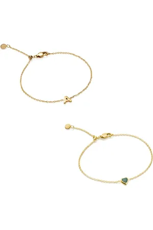Abbott Lyon Mini Heart Birthstone & Initial Bracelet Set (Gold)