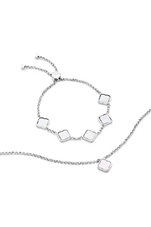 Abbott Lyon Pearl Clover Necklace & Bracelet Set (Silver)