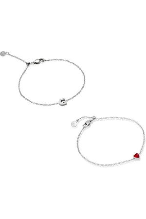 Abbott Lyon Mini Heart Birthstone & Initial Bracelet Set (Silver)