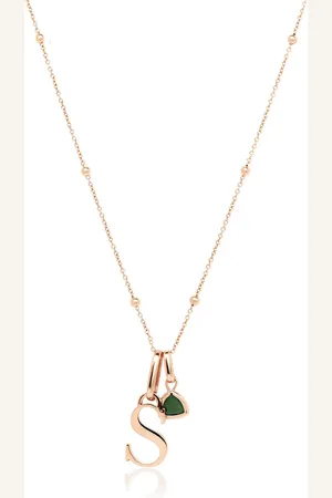 Abbott Lyon Personalised Initial & Droplet Birthstone Necklace (Rose Gold)