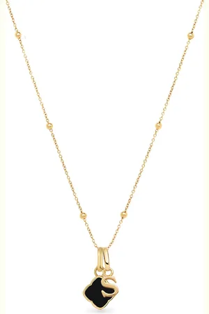 Abbott Lyon Black Enamel Clover & Initial Necklace (Gold)