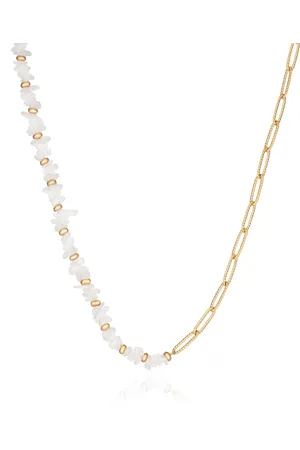 Abbott Lyon Paperclip Chain White Beaded Necklace (Gold)