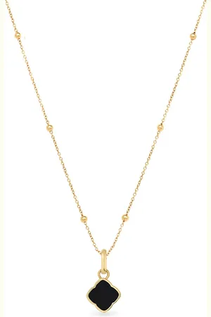 Abbott Lyon Black Enamel Clover Pendant Necklace (Gold)