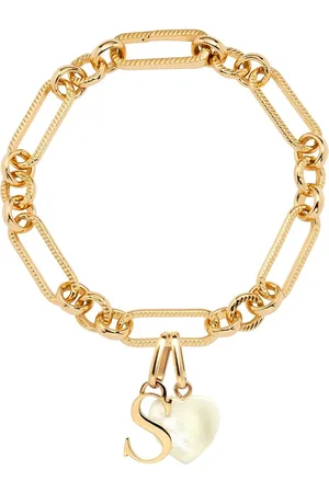 Abbott Lyon Letter & Birthstone Figaro Chain Bracelet (Gold)