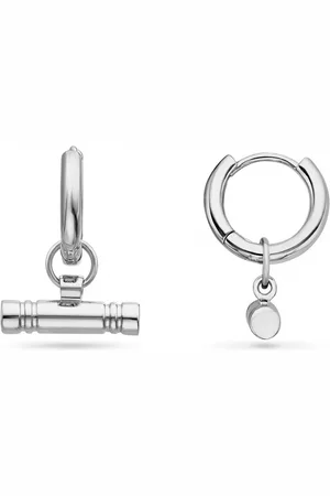 Abbott Lyon T-Bar Huggie Hoop Earrings (Silver)