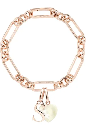 Abbott Lyon Letter & Birthstone Figaro Chain Bracelet (Rose Gold)