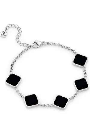 Abbott Lyon Black Enamel Multi Clover Bracelet (Silver)