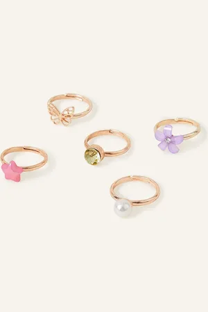 Accessorize Girls Pretty Rings 5 Pack, Size: L 2 cm, Girl