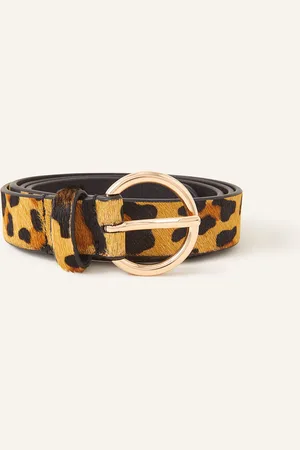 Accessorize Yellow & Black Leather Animal Print Belt, Size: S, Women