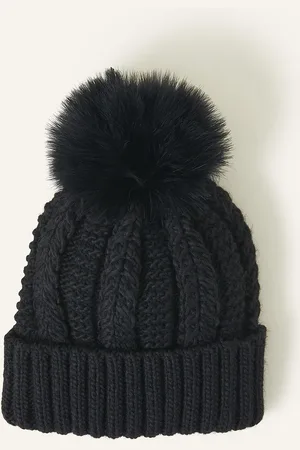 Accessorize Classic Knitted Acrylic Faux Fur Pom-pom Beanie Hat, Size: 7x21cm, Women