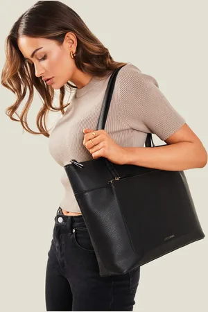Accessorize Black Classic Pocket Tote Bag, Size: 30x36cm, Women