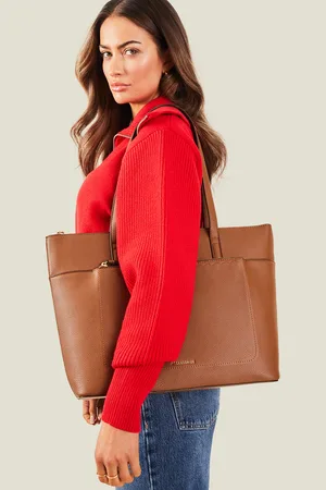Accessorize Tan Brown Classic Pocket Tote Bag, Size: 30x36cm, Women