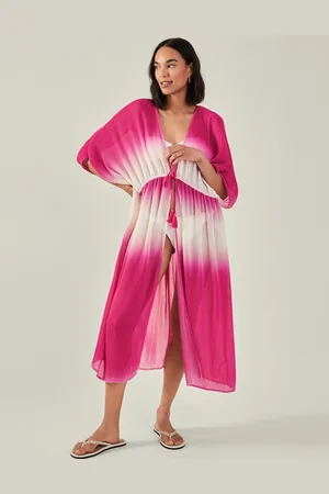 Accessorize Pink & White Ombre Maxi Pleated Kaftan, Size: M, Women