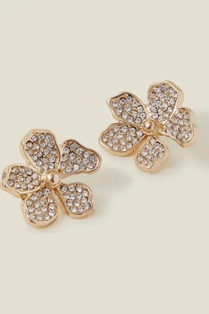 Accessorize Pave Flower Stud Earrings, Size: 3cm, Women