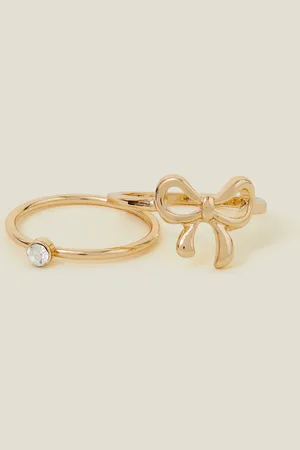 Accessorize 2-Pack Diamante Bow Rings , Size: L, Women