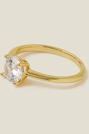 Accessorize 14ct -plated Solitaire Ring , Size: L, Women