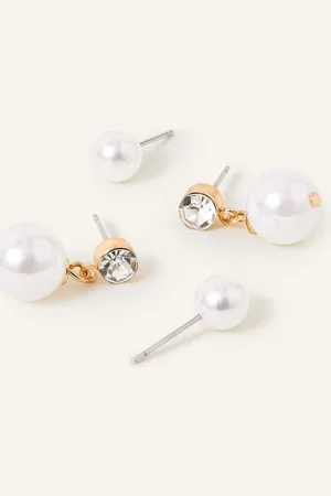 Accessorize Tiny Pearl Stud and Short Drop Earrings Set of Two, Size: 2cm, Women