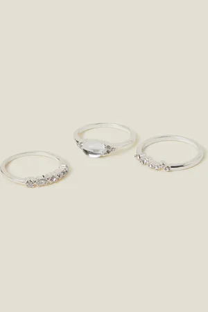 Accessorize 3-Pack Mini Gem Ring Set , Size: M