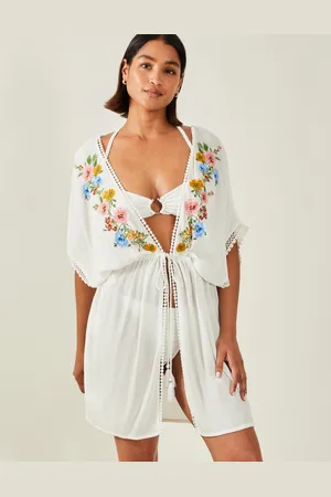 Accessorize Yellow & Green Floral Embroidered Kaftan, Size: M, Women