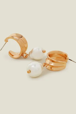 Accessorize Chunky Hoop Pearl Drop Earrings