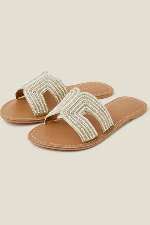 Accessorize Pearl Embellished Cut-out Sliders , Size: 38