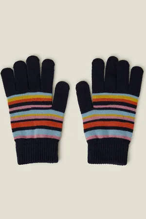 Accessorize Touchscreen Stripe Knit Gloves Blue