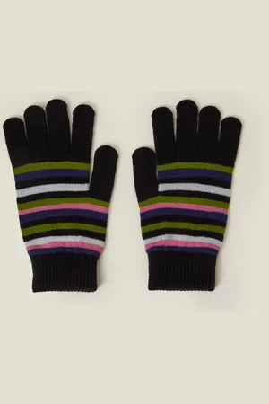 Accessorize Touchscreen Stripe Knit Gloves Black