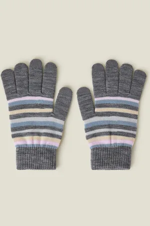 Accessorize Touchscreen Stripe Knit Gloves Grey
