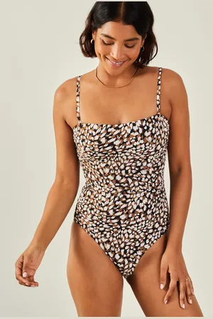 Accessorize Animal Print Ruched Shaping Swimsuit , Size: 12