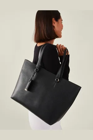 Accessorize Black Textured Pu Classic Large Tote Bag, Size: 33x14cm, Women