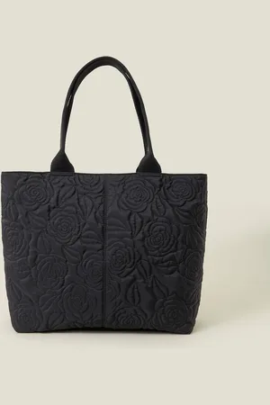 Accessorize Black Quilted Floral Nylon Tote Bag, Size: 48X35cm, Women