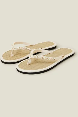 Accessorize Beaded Daisy Seagrass Flip Flops , Size: M