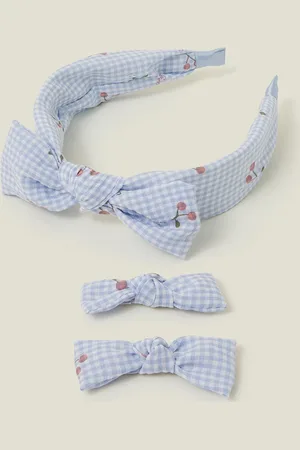 Accessorize Girls Cherry Gingham Hair Bow and Headband Set, Kids
