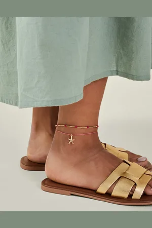 Accessorize Gold and Pink Beaded Brass 3-Pack Starfish Anklets, Size: 8cm, Women