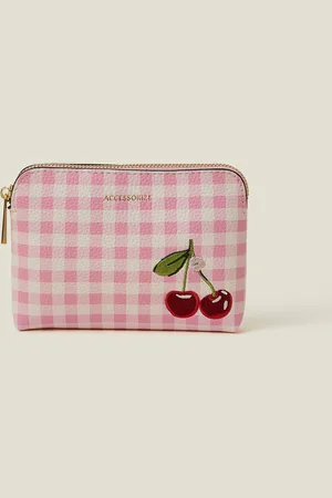 Accessorize Pink & White Gingham Embroidered Cherry Coin Purse, Size: 11x15cm, Women
