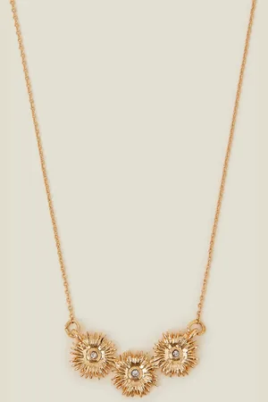 Accessorize Diamante Brass and Zinc Boxed Flower Pendant Necklace, Size: 41cm, Women