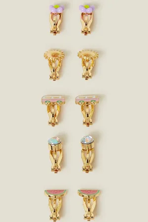 Accessorize Gold and Pink 10-Pack Fruit Clip-on Earrings, Size: 1.5cm, Girls