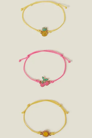 Accessorize Yellow and Pink Metal 3-Pack Fruit Cord Bracelets, Size: 14cm, Girls