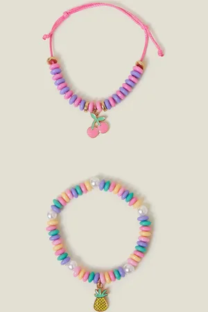 Accessorize Pink and Blue Beaded 2-Pack Fruit Bracelets, Size: 14cm, Girls