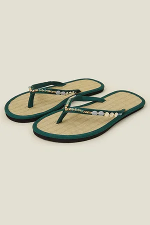 Accessorize Beaded Seagrass Footbed Flip Flops , Size: M