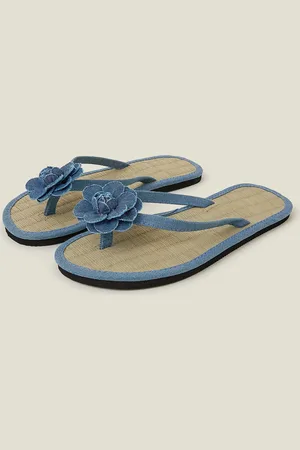 Accessorize Denim Corsage Seagrass Flip Flops , Size: L