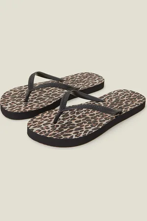 Accessorize Leopard Print Flip Flops , Size: L